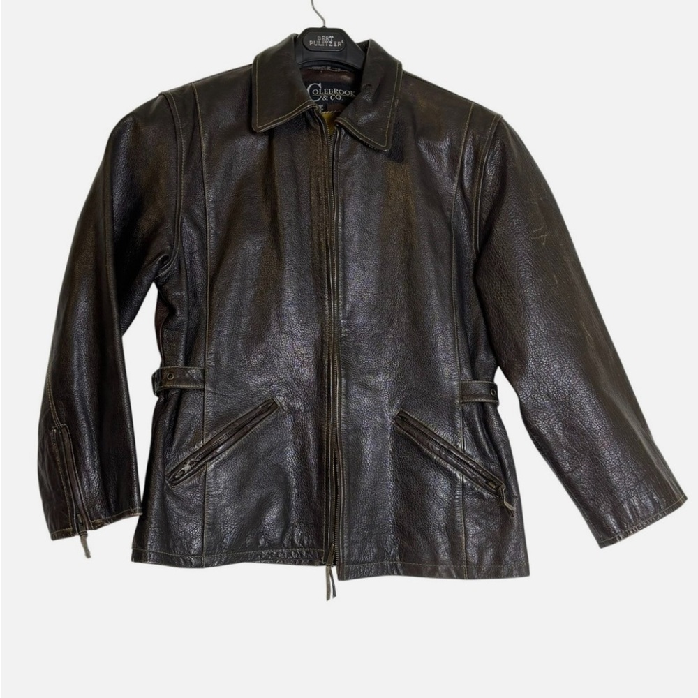 Women’s Brown Distressed Leather Jacket Moto M Rare Vintage 90s Biker